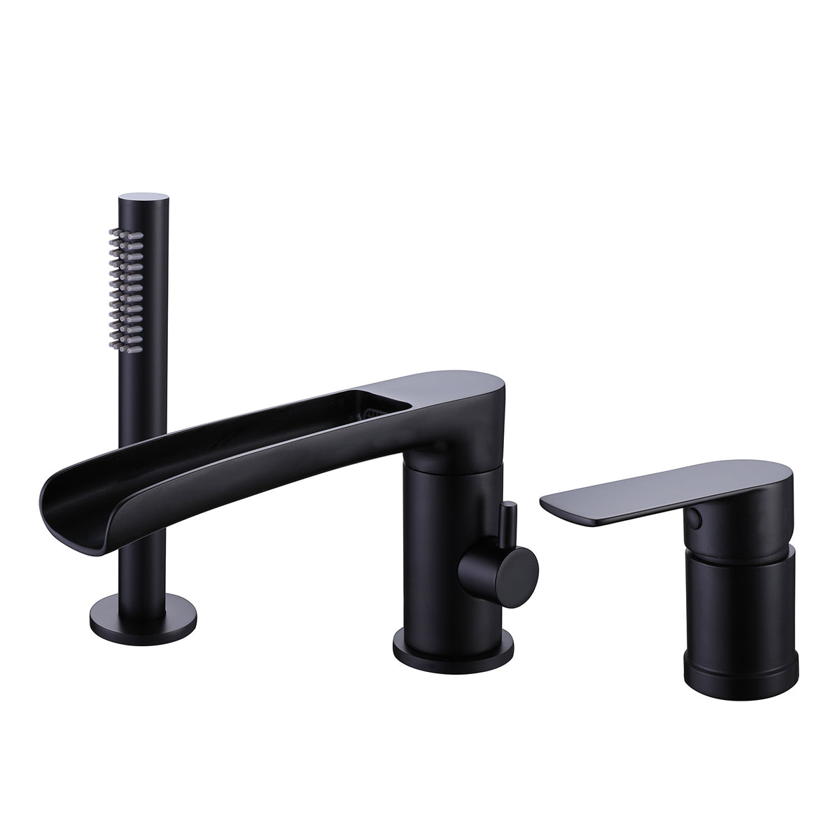 Waterfall Deck-Mounted Tub Filler Set with Single Handle Control and Hand Shower