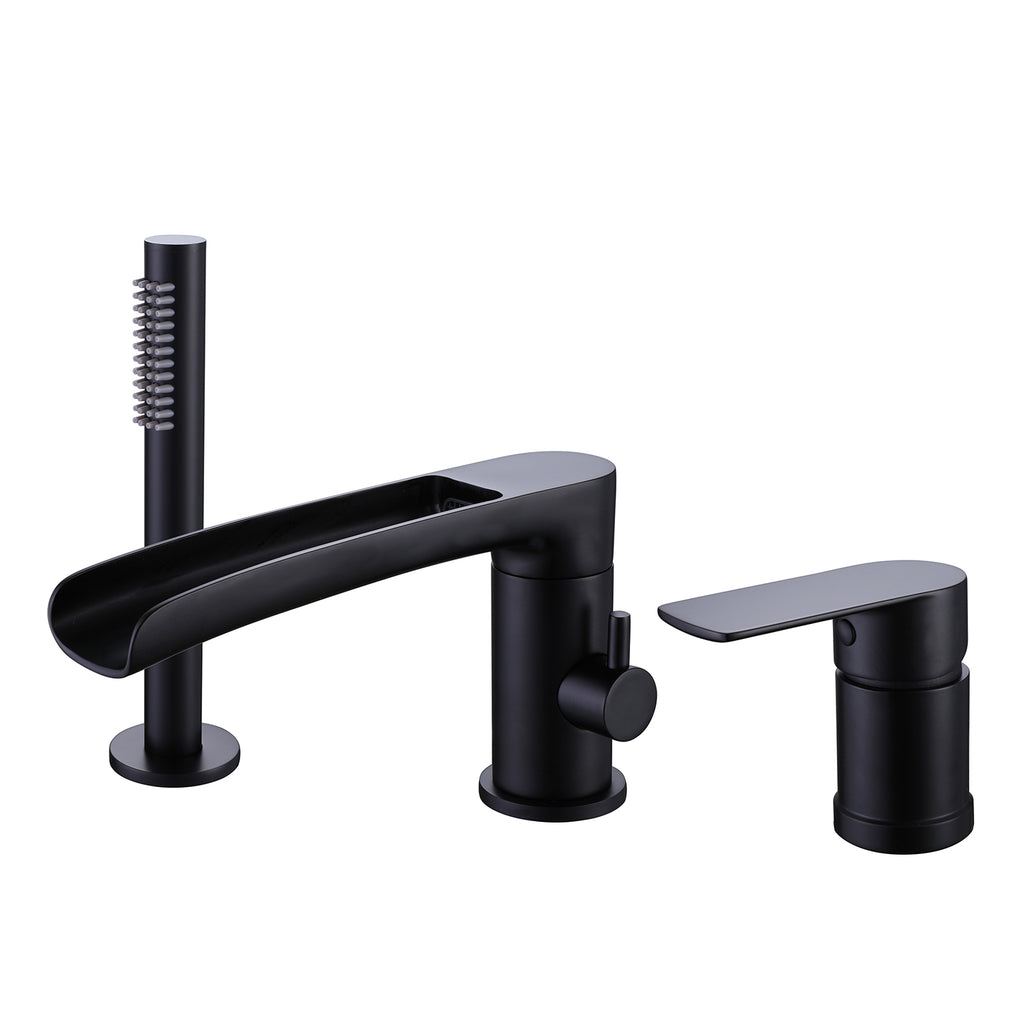 Widespread Bathtub Faucet Set Deck Mounted 3 Holes Single Handle Faucet Matte Black RB1056