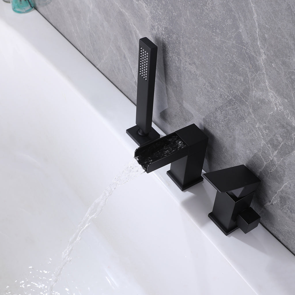 Tub Filler With Handheld Shower Matte Black Bathtub Waterfall Faucet RB1063