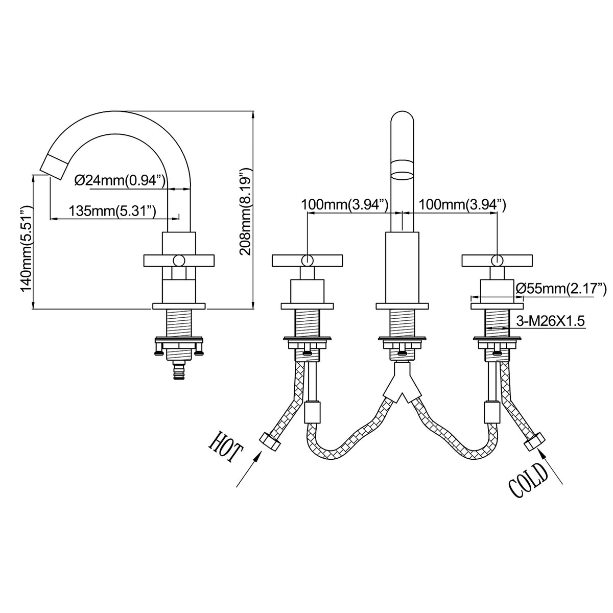 Basin faucet size
