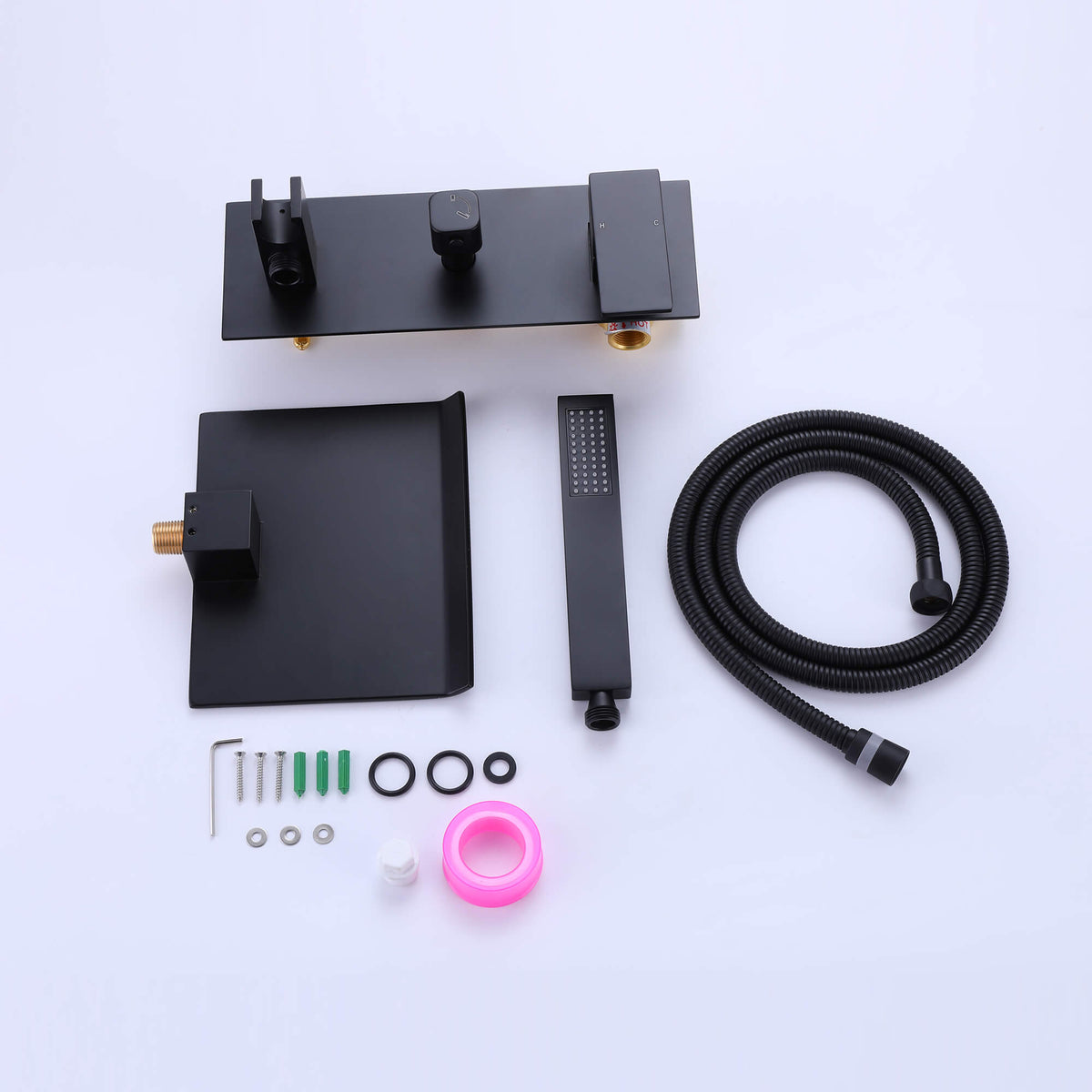 Wall-Mounted Waterfall Tub Filler with Hand Shower Solid Brass Bathtub Faucet