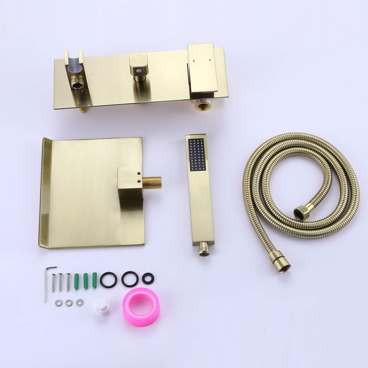 Wall-Mounted Waterfall Tub Filler with Hand Shower Solid Brass Bathtub Faucet