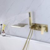 Waterfall Tub Faucet Wall Mount Tub Filler with Hand Shower Brushed Gold RB1070