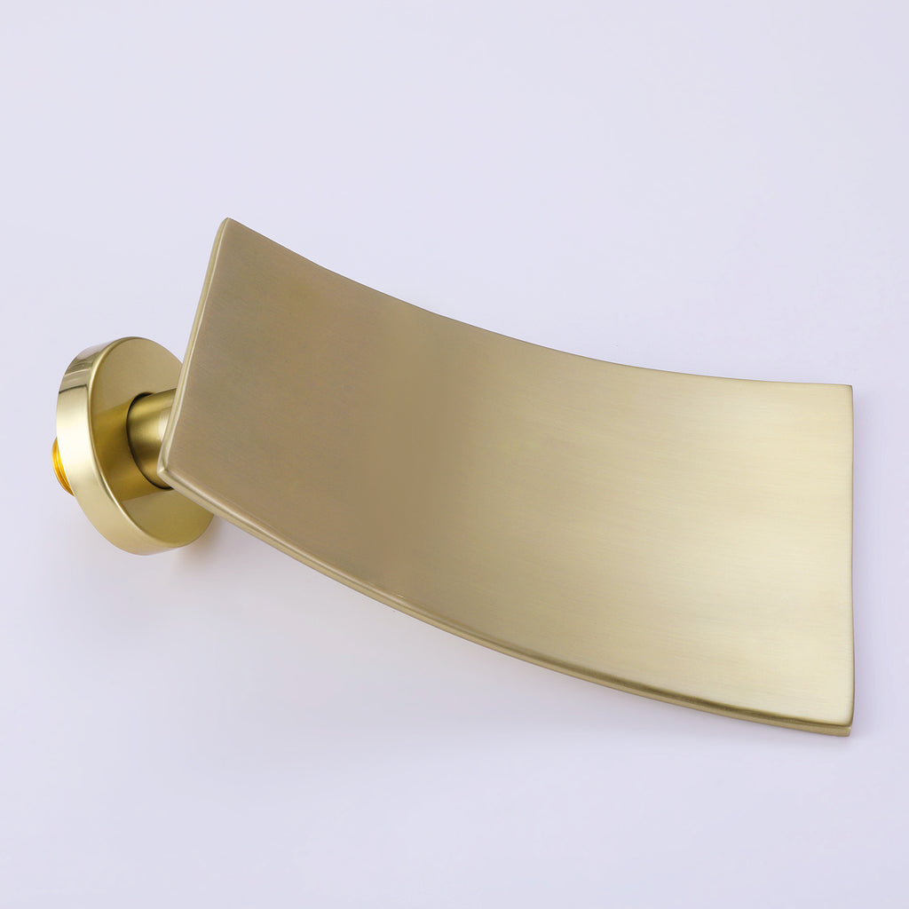 Brushed Gold Wall Mount Waterfall Spout Bathroom Sink Faucet RB1075