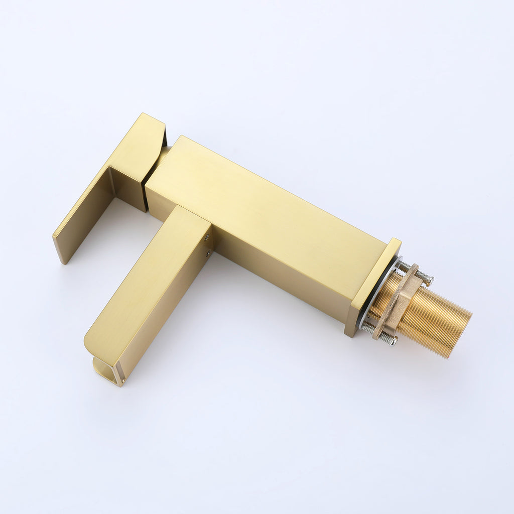 Brushed Gold Deck Mounted Waterfall Vanity Faucet with 6 Inch Deck Plate RB1076