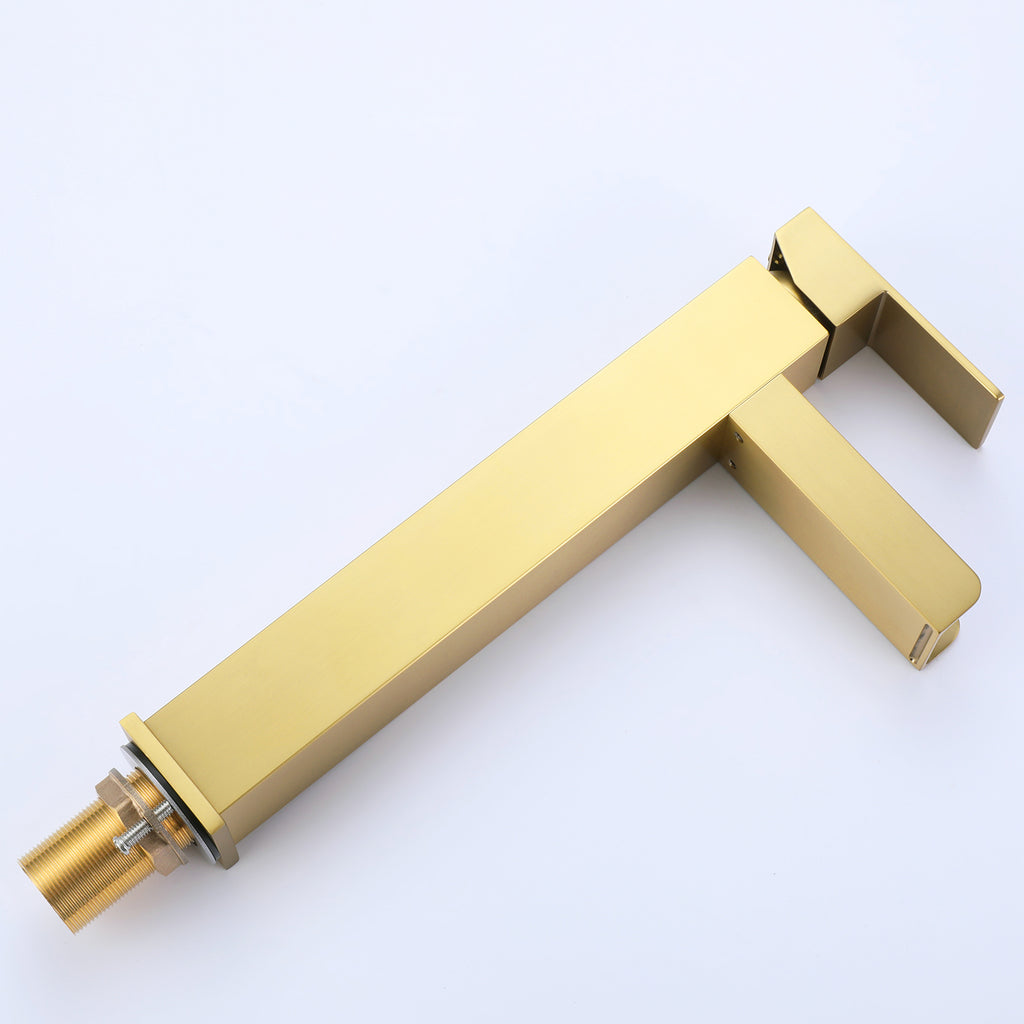 Tall Waterfall Spout Bathroom Lavatory Faucet Deck Mounted Brushed Gold RB1077