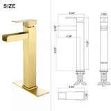 Tall Waterfall Spout Bathroom Lavatory Faucet Deck Mounted Brushed Gold RB1077