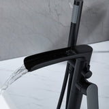 Freestanding Tub Filler with Waterfall Spout and Dual-Function Shower Wand