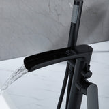 Modern Black Dual Function Freestanding Floor Mounting Waterfall Tub Faucet Filler RB1078