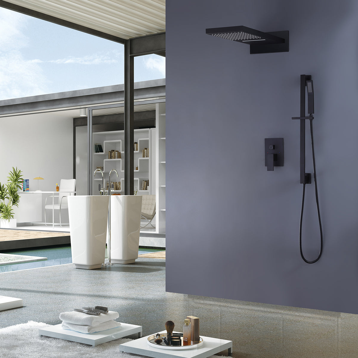Wall-Mounted Shower System with Handheld Slide Bar Combo Set