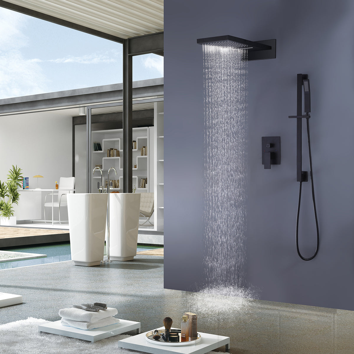 Wall-Mounted Shower System with Handheld Slide Bar Combo Set