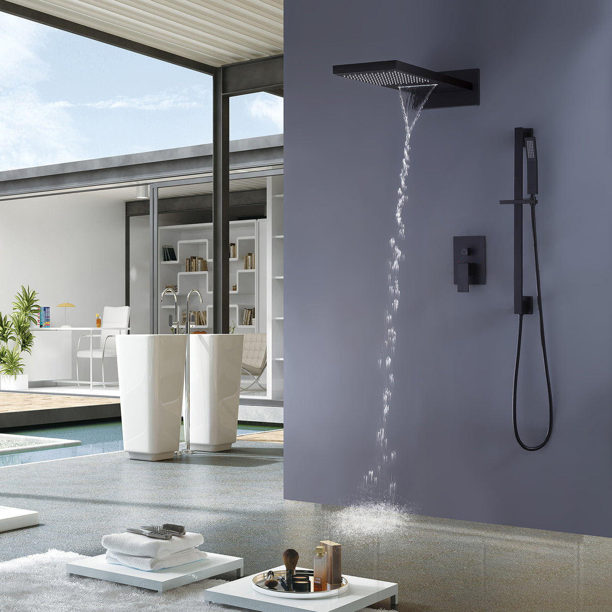 Wall-Mounted Shower System with Handheld Slide Bar Combo Set