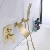 Brushed Gold Waterfall Spout Bathtub Faucet with Hand Shower RB1087