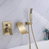 Brushed Gold Waterfall Spout Bathtub Faucet with Hand Shower RB1087
