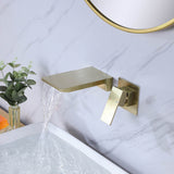 Brushed Gold Waterfall Wall Mount Bathroom Sink Faucet RB1091