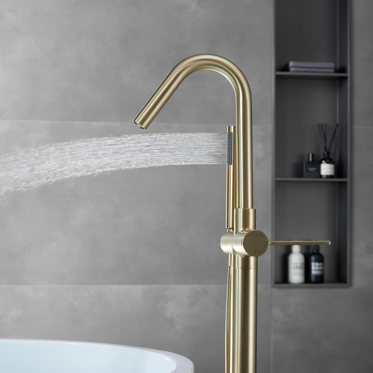 golden freestanding bathtub faucet use hand spray