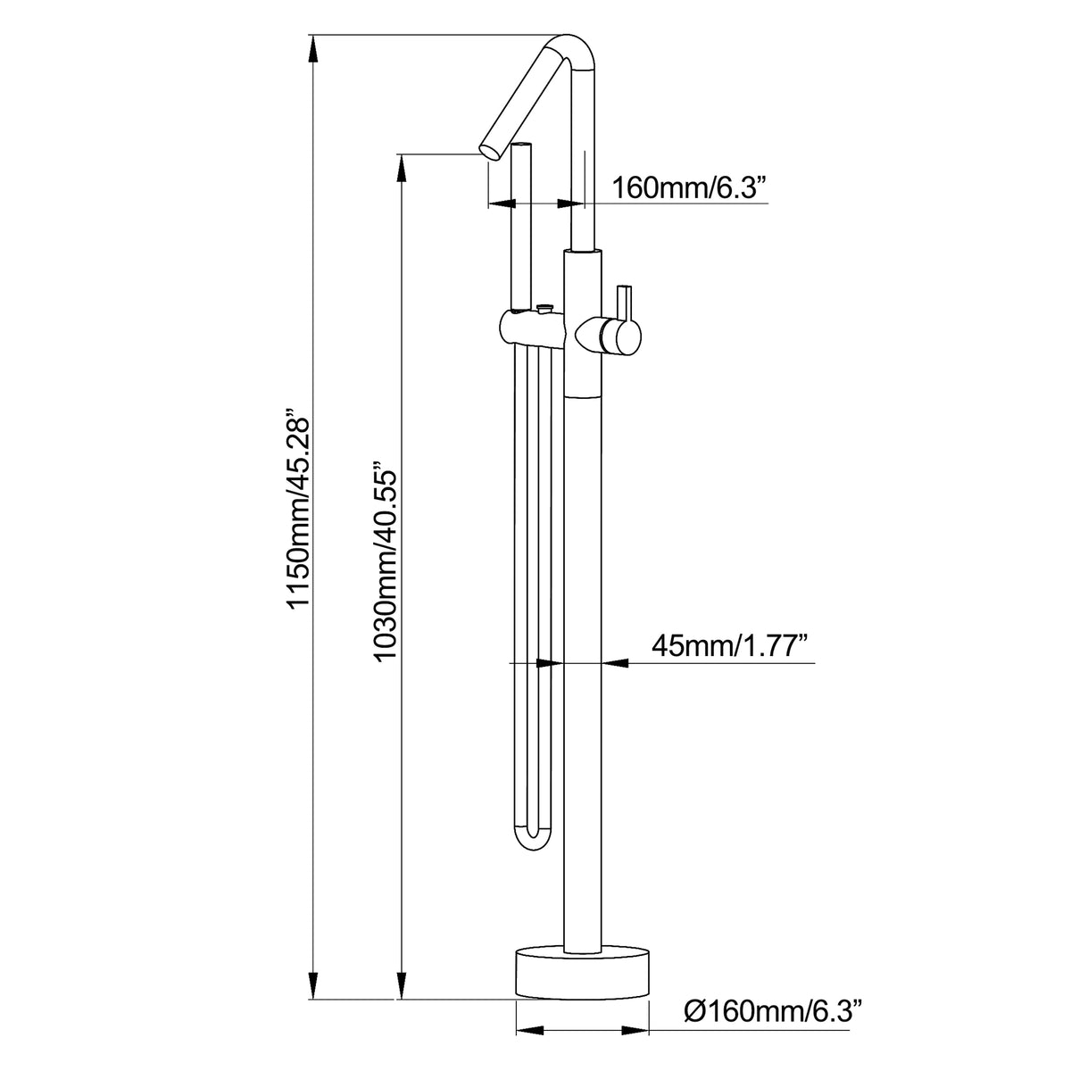 golden freestanding bathtub faucet size