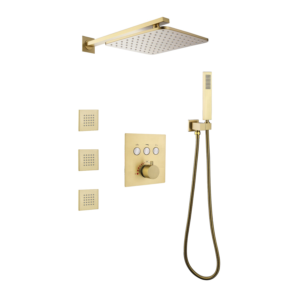 Thermostatic Shower System with 3 Body Jets and Button Control