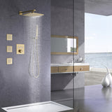 Rainfall Thermostatic Shower System with 3 PCS Body Jets Brushed Gold RB1111