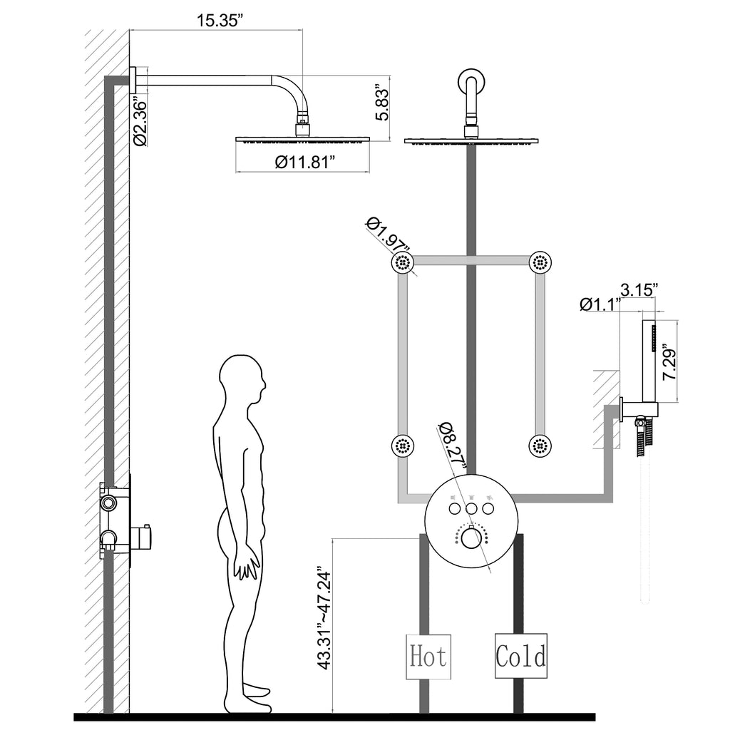 Thermostatic Shower System With 12 Rain Shower Head Wand 4pcs Body J thermostatic-shower-system-with-12-rain-shower-head-wand-4pcs-body-j