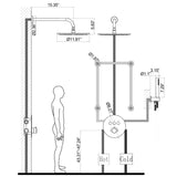 Shower System with 12-Inch Rain Shower Head wand 4pcs Body Jets RB1115