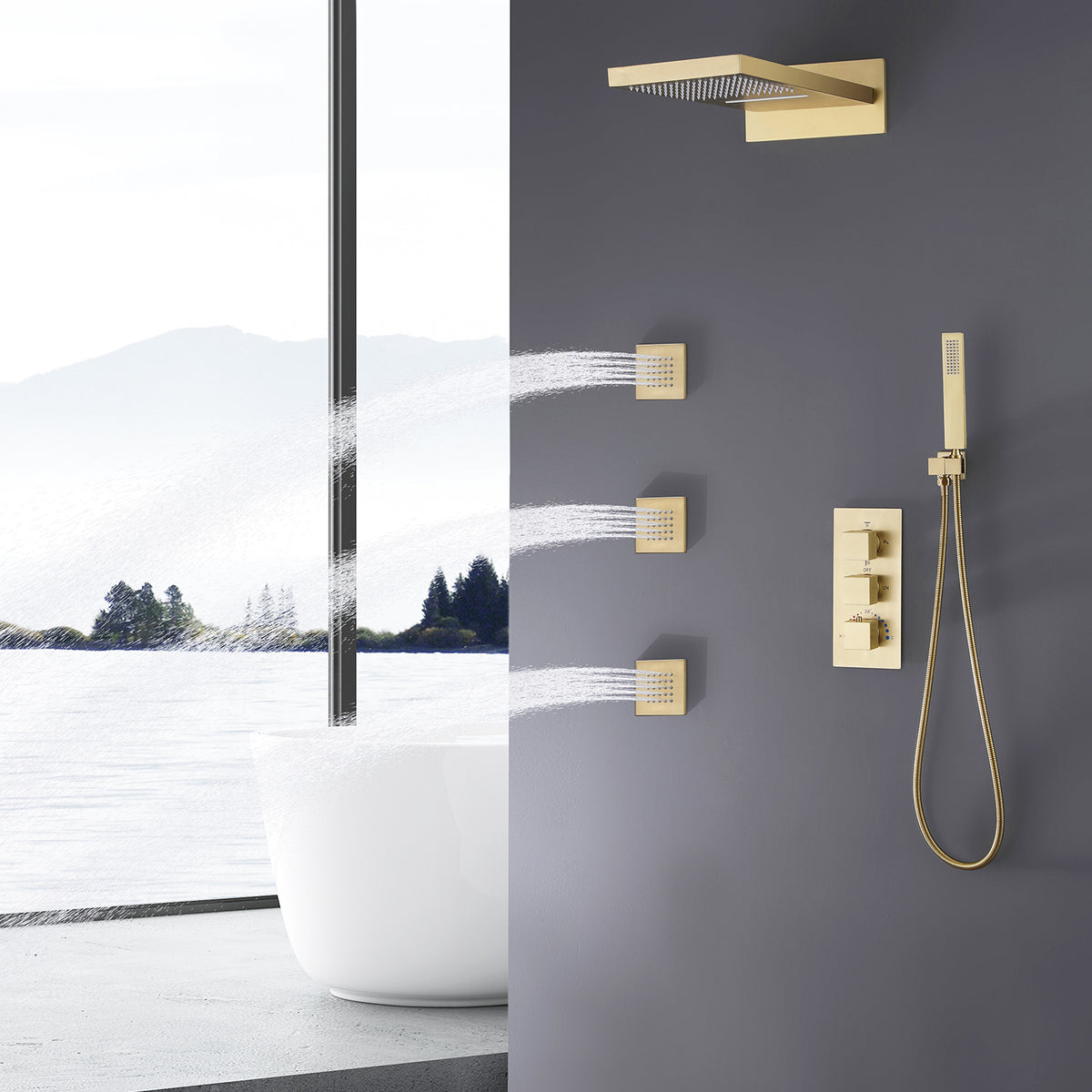3-Handle Thermostatic Shower System with Body Jets