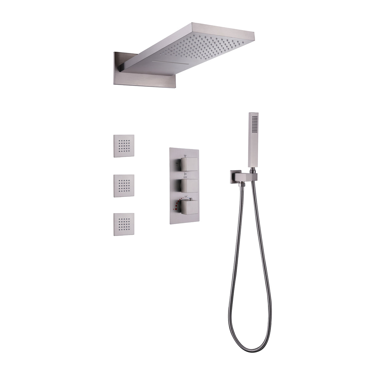 Thermostatic Rain Shower System with 3 Body Jets & Handheld