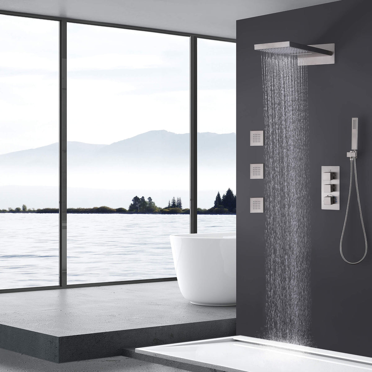 Thermostatic Rain Shower System with 3 Body Jets & Handheld