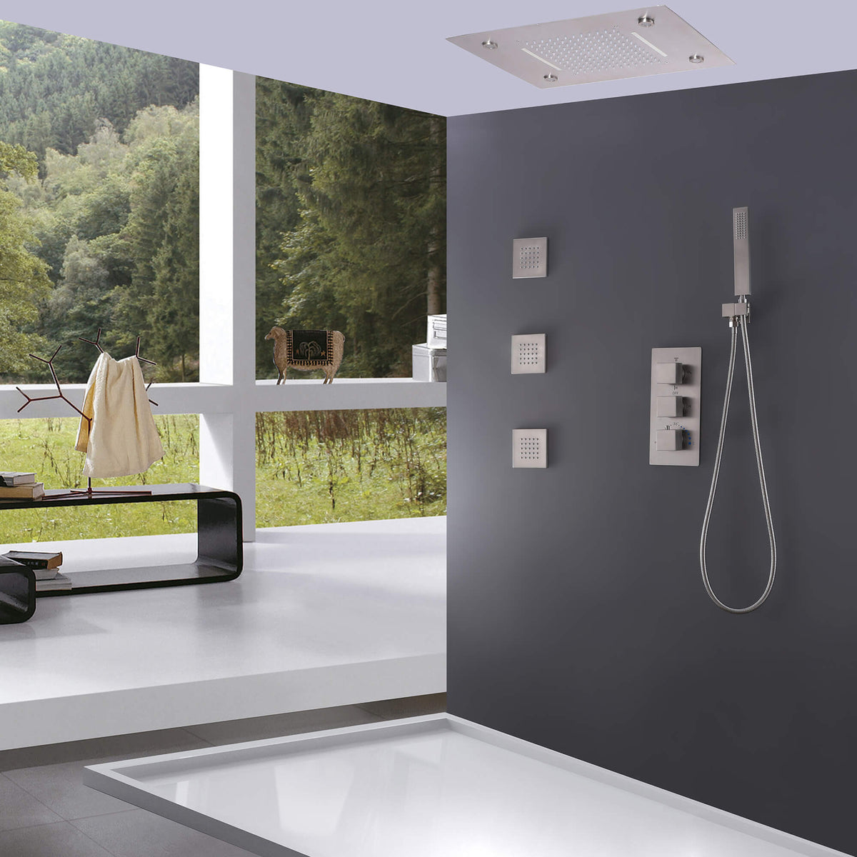 High-End Thermostatic Shower System with LED Waterfall Rainfall Shower Head