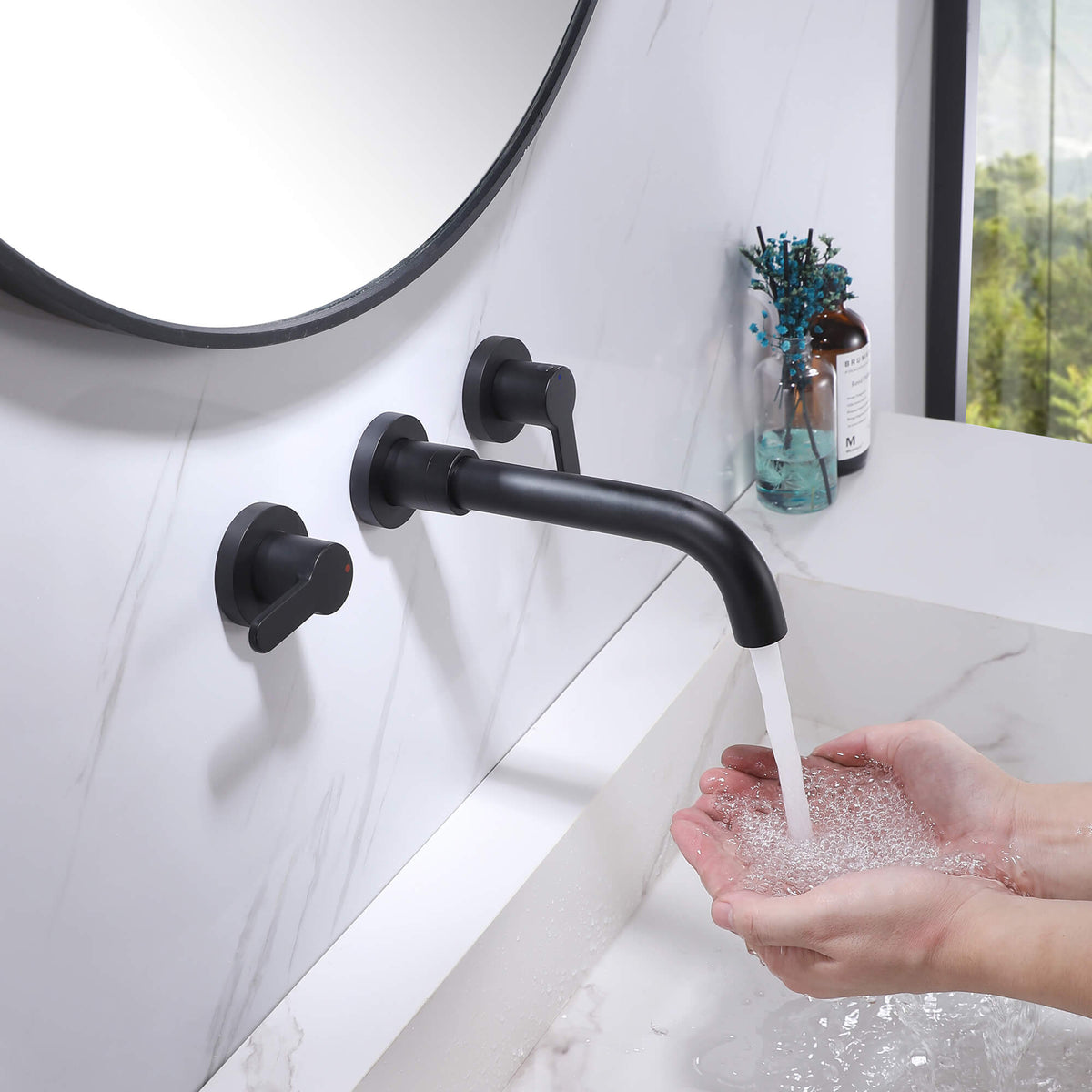 Wall-Mounted Modern Bathroom Sink Faucet with Integrated Valve