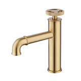 Wheel Handle Deck Mount Bathroom Sink Faucet Brushed Gold RB1127