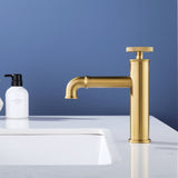 Wheel Handle Deck Mounted Bathroom Sink Faucet Brushed Gold RB1127