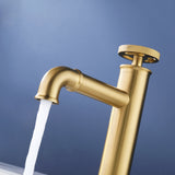 Wheel Handle Deck Mount Bathroom Sink Faucet Brushed Gold RB1127