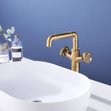 Industrial Pipe Two Handle Bathroom Vessel Sink Faucet Solid Brass RB1130