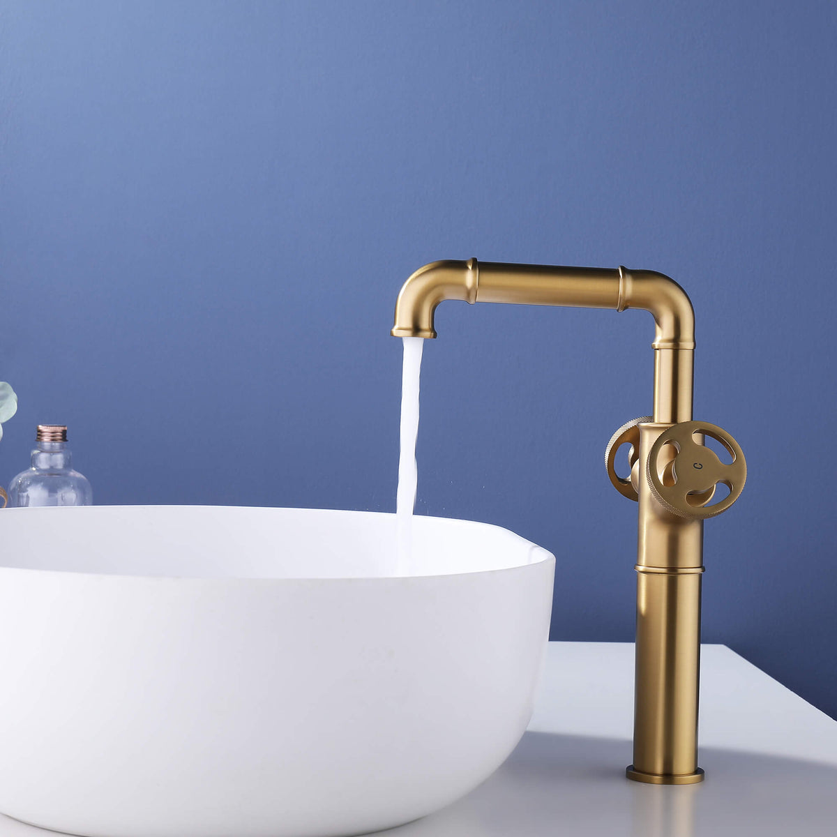 Industrial Pipe Bathroom Vessel Sink Faucet Two Handle Steampunk Vanity Faucet