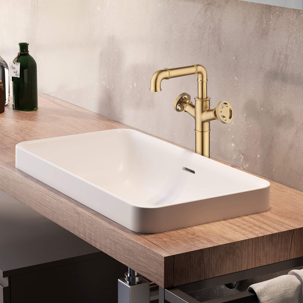Industrial Pipe Bathroom Vessel Sink Faucet Two Handle Steampunk Vanity Faucet