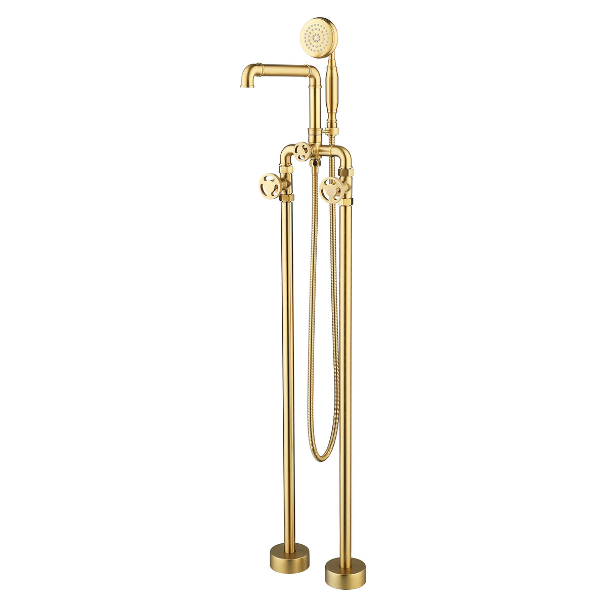 Vintage Brushed Gold Freestanding Tub Faucet with Hand Shower