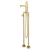 Industrial Freestanding Tub Filler with Dual Wheel Handles and Shower Wand