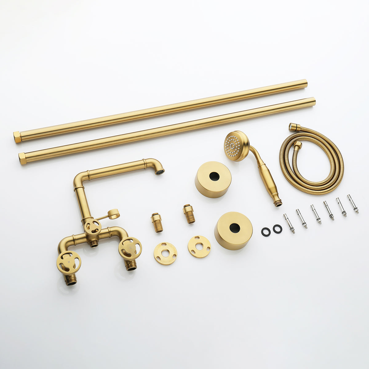 Vintage Brushed Gold Freestanding Tub Faucet with Hand Shower