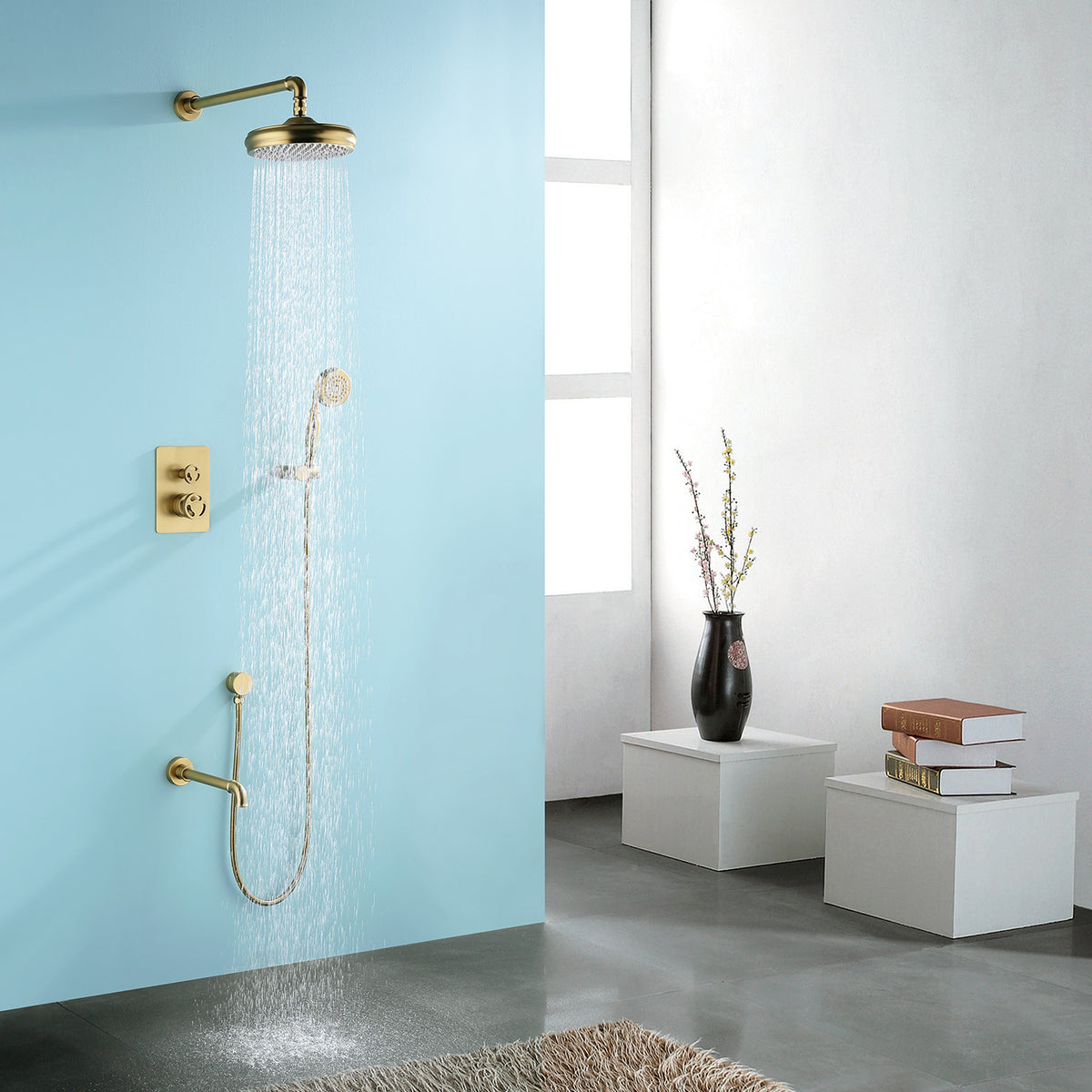 Vintage Rain Shower System with Tub Spout and Hand Shower
