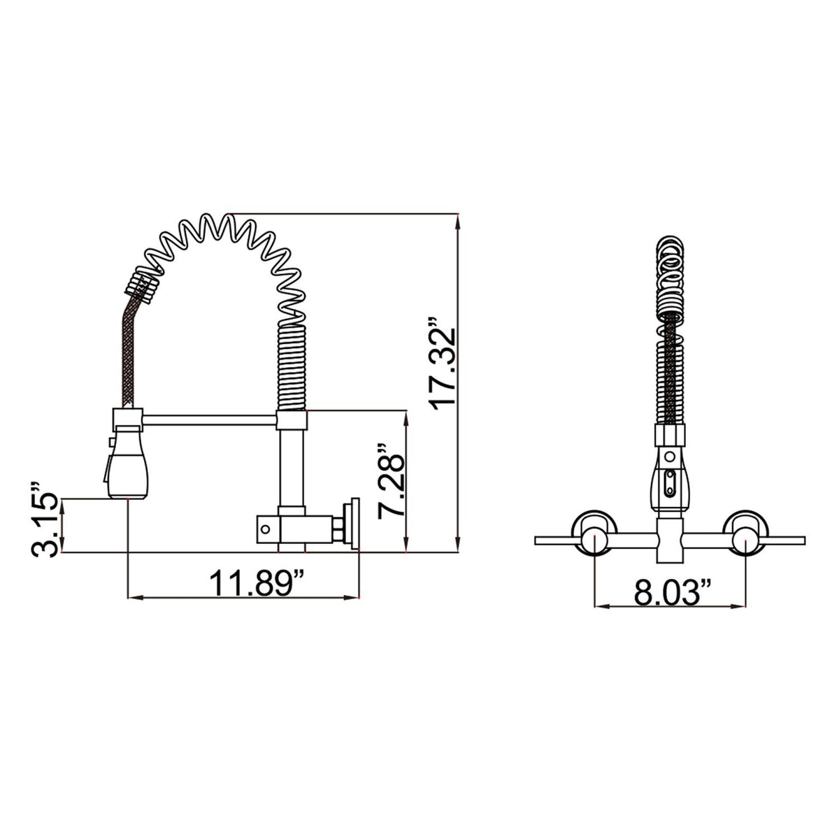Wall-Mounted Kitchen Faucet with Pull-Down Sprayer 3 Modes 360° Swivel