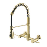 Wall Mounted Pull Down Two Handle Kitchen Faucet Brushed Gold RB1157