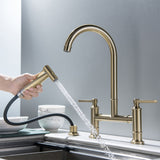 Two Handle Kitchen Bridge Faucet with Side Spray 304 Stainless Steel RB1158
