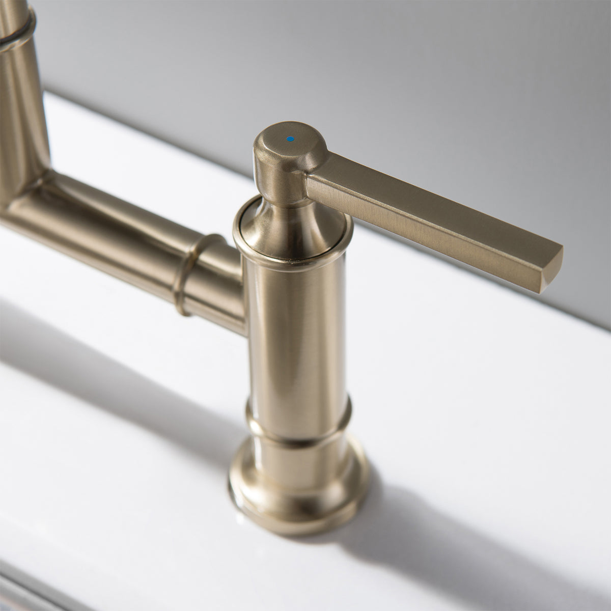 Bridge Kitchen Faucet with Pull Out Sprayer 360° Swivel Dual Handles Brass Construction