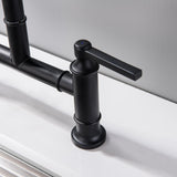 Deck Mount Bridge Kitchen Faucet with Spray Gun 304 Stainless Steel Matte Black RB1159