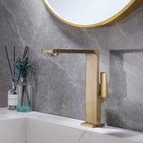 bathroom vessel faucet on white sink