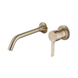 Brushed gold single-handle faucet.