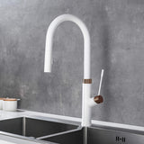 1-Hole Goose Neck Kitchen Faucet with Pull Down Sprayer White RB1180