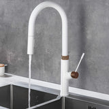 1-Hole Goose Neck Kitchen Faucet with Pull Down Sprayer White RB1180