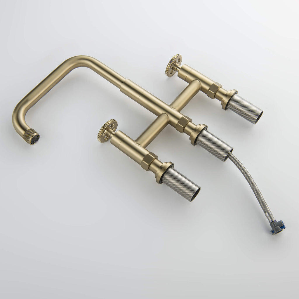 Two Handle High Arc Kitchen Faucet with Side Spray Brushed Gold RB1184